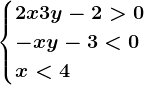 \begincases 2x+3y-2>0 \\ -x+y-3<0 \\ x<4\endcases