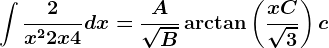 \int \frac2x^2+2x+4dx=\fracA\sqrtB\arctan\left ( \fracx+C\sqrt3 \right)+c