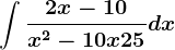 \int \frac2x-10x^2-10x+25dx