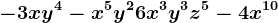 -3xy^4-x^5y^2+6x^3y^3z^5-4x^10