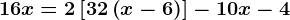 16x=2\left [ 3+2\left ( x-6 \right ) \right ]-10x-4