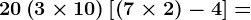 20+\left ( 3\times10 \right )+\left [ \left ( 7\times2 \right )-4 \right ]=