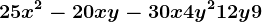 25x^2-20xy-30x+4y^2+12y+9