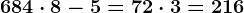 68+4\cdot 8-5=72\cdot 3=216