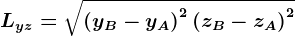 Lyz=\sqrt\left ( yB-yA \right )^2+\left ( zB-zA \right )^2