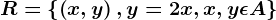 R=\left \\left ( x,y \right ), y=2x, x,y\epsilon A \right \