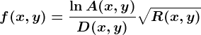 f(x,y)=\frac\ln A(x,y)D(x,y)+\sqrtR(x,y)