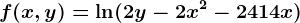 f(x,y)=\ln(2y-2x^2-24+14x)