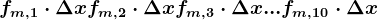 fm,1\cdot\Delta x+fm,2\cdot\Delta x+fm,3\cdot\Delta x+...+fm,10\cdot\Delta x